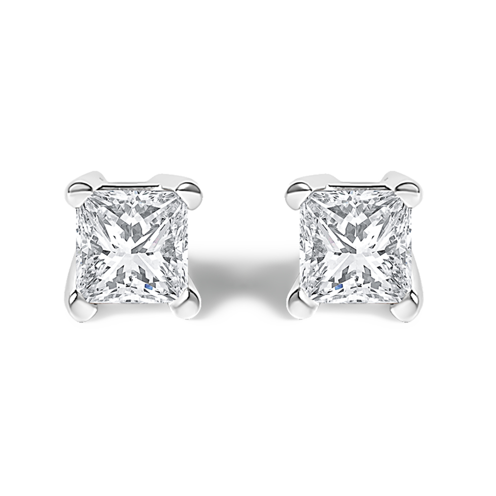 .925 Sterling Silver 1/4 Cttw Princess-Cut Diamond Solitaire Stud Earrings